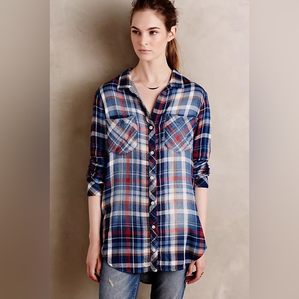 Anthropologie‎ Cloth & Stone Multicolor Plaid Shirt Medium